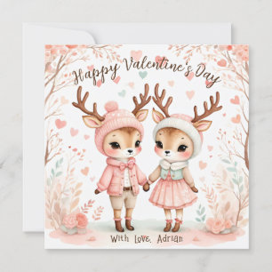 Blush & Mint Rendier Lovebirds Valentijnsdag Feestdagenkaart