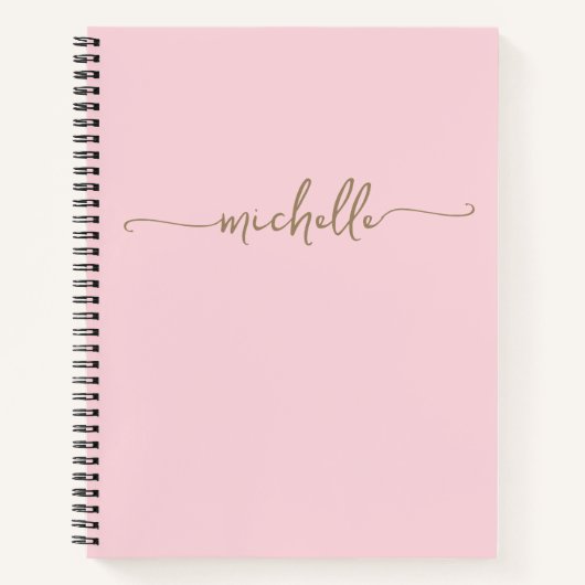 Blush Modern Meisjesachtig Gouden Script Monogram Notitieboek (Voorkant)