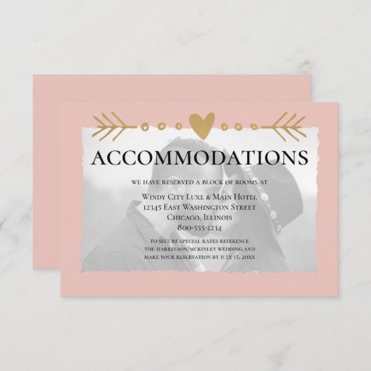 Blush Modern Photo Gold Hearts Accommodaties Informatiekaartje (Voorkant / Achterkant)