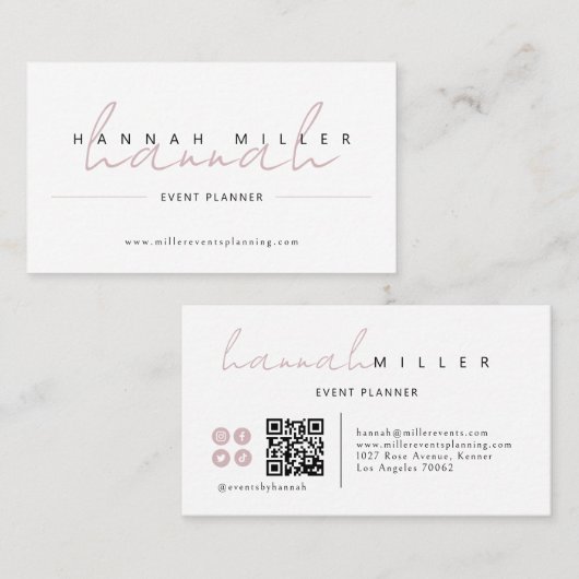 Blush | Modern Signature Minimalist QR Code Visitekaartje (Voorkant / Achterkant)