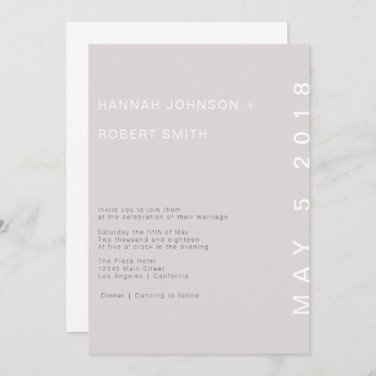 Blush Modern Wedding Invitation Kaart (Voorkant / Achterkant)