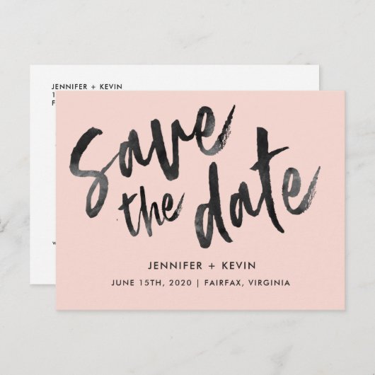Blush moderne bruiloft kalligrafie Save the Date Aankondigingskaart (Voorkant / Achterkant)