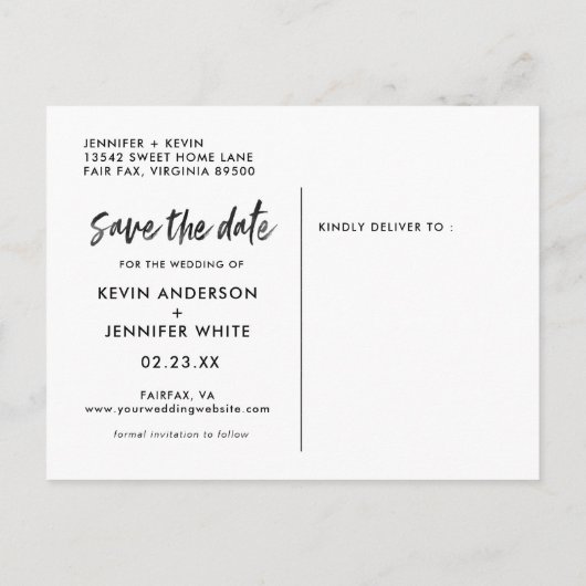 Blush moderne bruiloft kalligrafie Save the Date Aankondigingskaart (Achterkant)