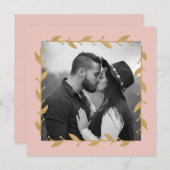 Blush Moderne Foto Goud Bladeren Bruiloft Kaart (Voorkant / Achterkant)