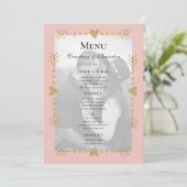 Blush Moderne Foto Gouden Harten Bruiloft Menu (Staand voorkant)