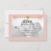 Blush Moderne Foto Gouden Harten RSVP Kaartje (Voorkant)
