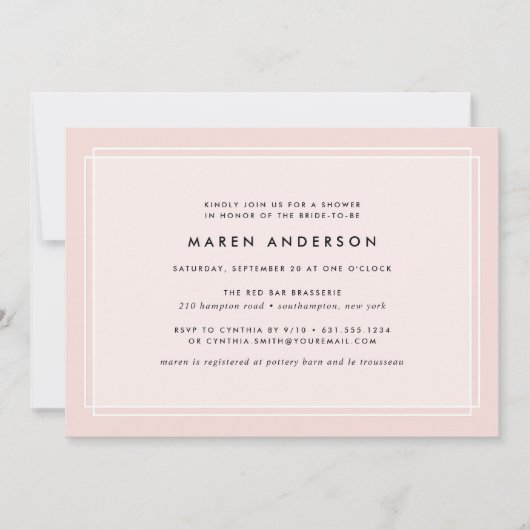 Blush moderne | Invitation de douche nuptiale (Devant)