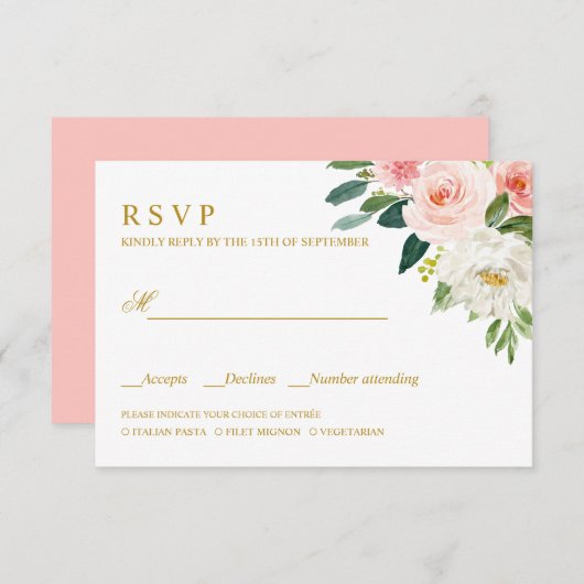 Blush moderne | OR MARIAGE RSVP REPAS CHOIX (Devant / Derrière)