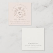 Blush Monogram Floral Crown Crest Order Dank u Vierkante Visitekaartje (Voorkant / Achterkant)