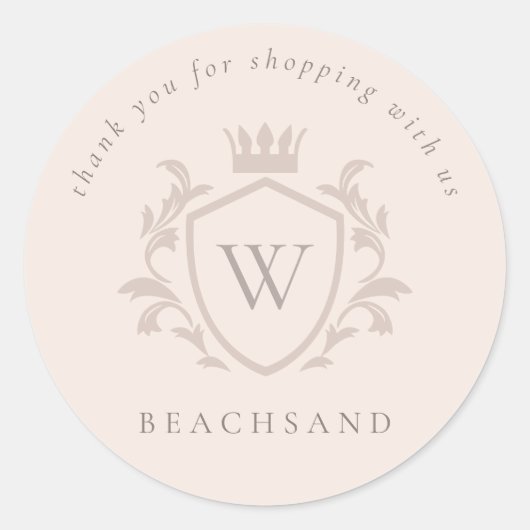 Blush Monogram Floral Crown Crest Order Hartelijk Ronde Sticker (Voorkant)