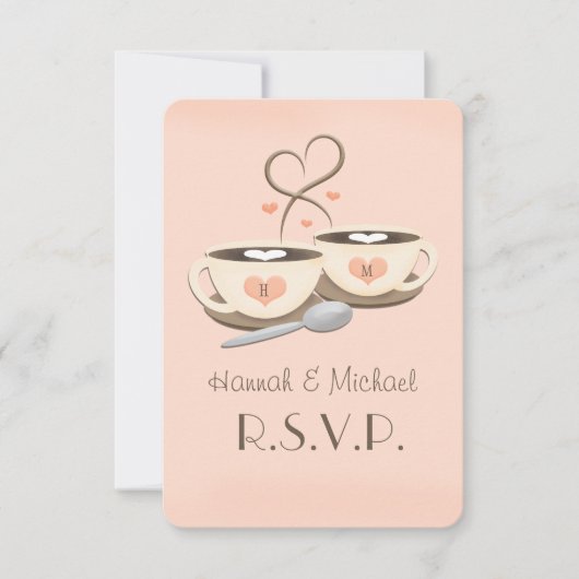 Blush Monogram Hart Koffie Bruiloft RSVP Kaarten (Voorkant)