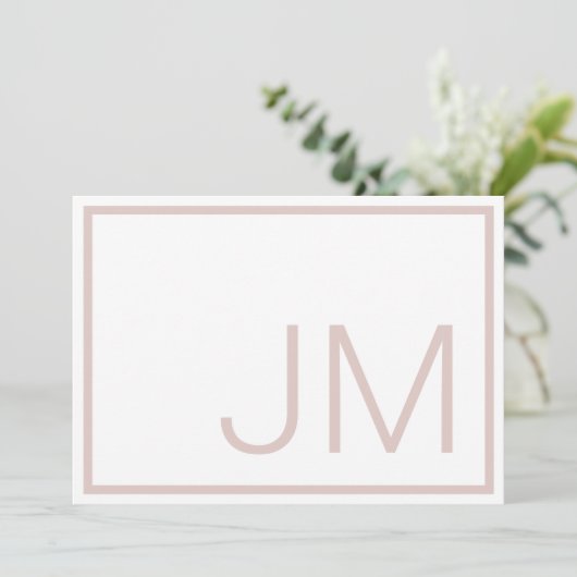Blush Monogram Initialen Dank u Flat Note Kaart (Staand voorkant)