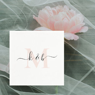 Blush Monogram Swash Script Witte Cocktail Servet