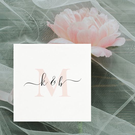 Blush Monogram Swash Script Witte Cocktail Servet