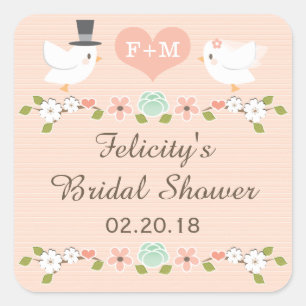 BLUSH MONOGRAMMED DOVE TORTELDUIFJES VRIJGEZELLENF VIERKANTE STICKER