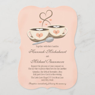 Blush Monogrammed Hart Twee Koffiekopjes Bruiloft Kaart