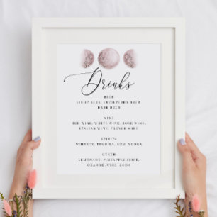 Blush Moon. Celestial Wedding Bar Drinken Menu Sig Poster