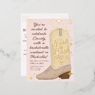 Blush Nash Bash Cowgirl Boot Bachelorette Party Folie Uitnodiging Briefkaart