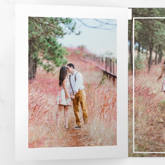 Blush, Navy and Gold Floral Wedding Drieluik Uitnodiging (Binnenzijde eerst)