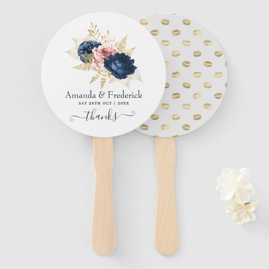 Blush, Navy and Gold Floral Wedding Handwaaier (Voorkant en achterkant)