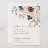 Blush Navy Anemone Floral Enregistrer la carte Dat (Devant)