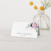 Blush Navy Blauw Zachte Pastel Roze Bloemen Huweli (Achterkant)