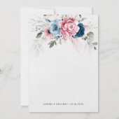 Blush Navy Blauw Zachte Pastel Roze Bloemen Huweli Kaart (Achterkant)