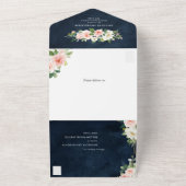 Blush Navy Blauwe Floral Geometric Botanical All In One Uitnodiging (Buitenkant)
