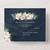 Blush Navy Blauwe Floral Geometric Botanical All In One Uitnodiging (Achterkant)