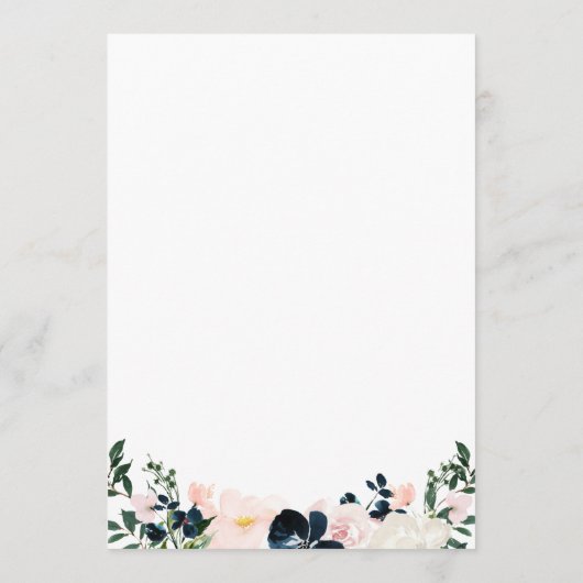 Blush Navy Bloemen Geïllustreerde Trouwtijdlijn Programma (Achterkant)