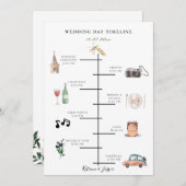 Blush Navy Bloemen Geïllustreerde Trouwtijdlijn Programma (Voorkant / Achterkant)