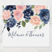 Blush & Navy Bloemen Trouw Verlovingsfeest Bier Etiket (Enkel label)