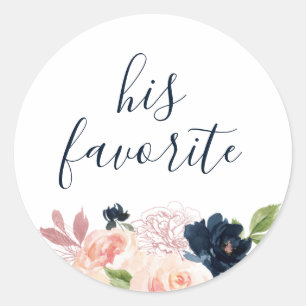 Blush & Navy Bloemen Zijn favoriete gunst Ronde Sticker