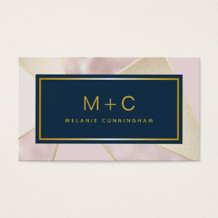 Blush Navy Blue Color Block Monogram Visitekaartje