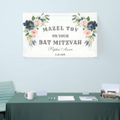 Blush Navy Blue Flowers Bat Mitzvah Welcome Sign Spandoek (Beurs)