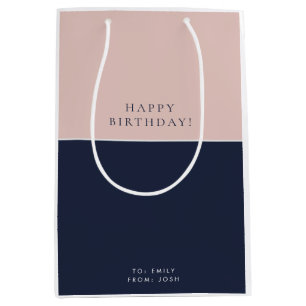 Blush Navy Blue Moderne Verjaardag Medium Cadeauzakje