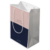 Blush Navy Blue Moderne Verjaardag Medium Cadeauzakje (Achterkant Gekanteld)