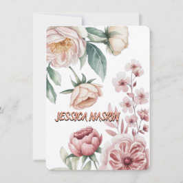 Blush Navy Blue Soft Pastel Pink Floral Notitiekaartje