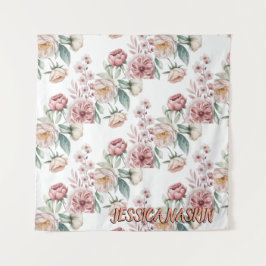 Blush Navy Blue Soft Pastel Pink Floral Wandkleed