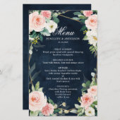 Blush Navy Dusty Blue Botanical Wedding Menu (Voorkant / Achterkant)
