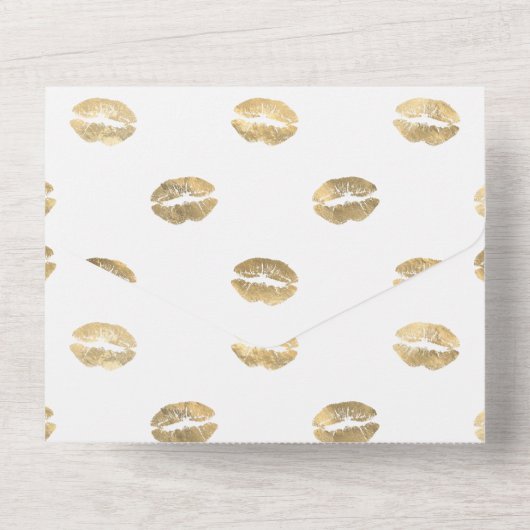 Blush, Navy en Gouden Bloemige Bruiloft All In One Uitnodiging (Achterkant)