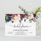 Blush & Navy Floral Bridal Shower Kaart (Staand voorkant)