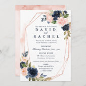 Blush Navy Floral Faire-part de mariage (Devant / Derrière)