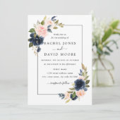 Blush Navy Floral Fleom Faire-part de mariage (Debout devant)