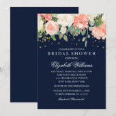 Blush Navy Floral Glitter Sparkling Vrijgezellenfe Kaart (Voorkant / Achterkant)