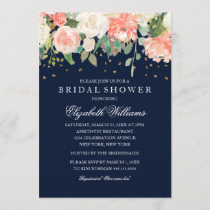 Blush Navy Floral Glitter Sparkling Vrijgezellenfe Kaart