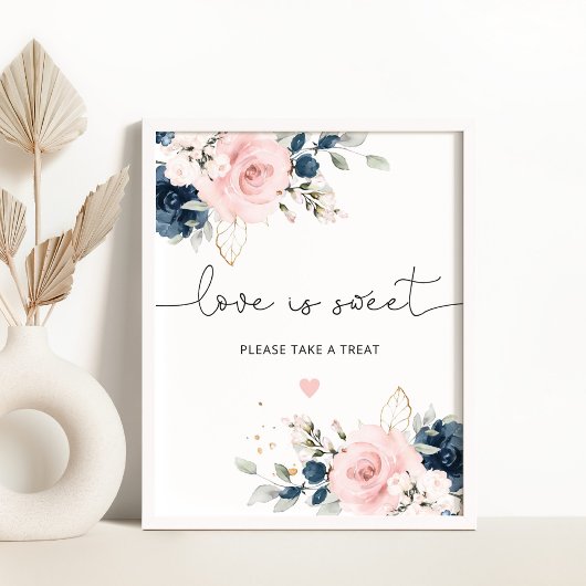 Blush navy floral Love is lief Poster