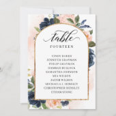 Blush Navy Floral Numéro de table Siège Cartes de  (Devant)