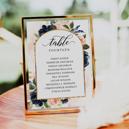 Blush Navy Floral Numéro de table Siège Cartes de 