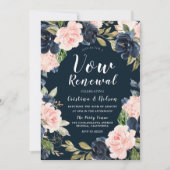 Blush Navy Floral Wreath Vow Renewal Kaart (Voorkant)